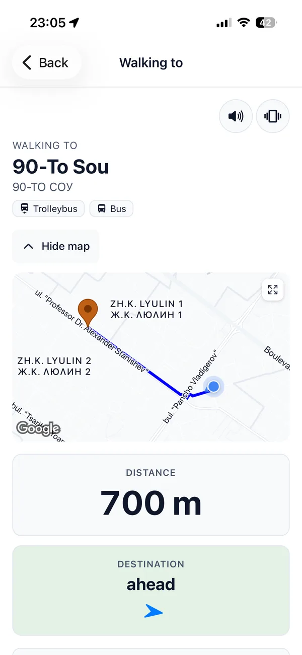 Reysko ti guida a piedi verso la fermata 90-To Sou: la mappa del percorso, 700 metri da percorrere e la destinazione dritto davanti a te.